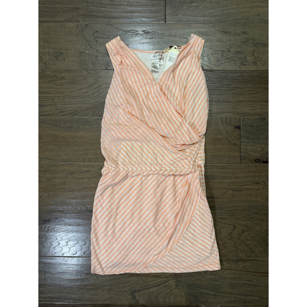 NWT MSSP Max Studio Peach Ivory Striped Wrap Mini Dress‎ XS 2D06K50